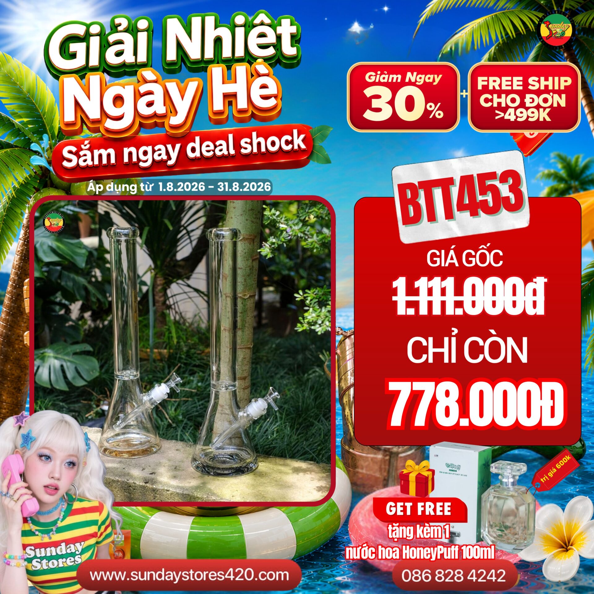 Điếu Cày Thủy Tinh Bronzey - BTT453 1 Điếu Cày Thủy Tinh Bronzey - BTT453