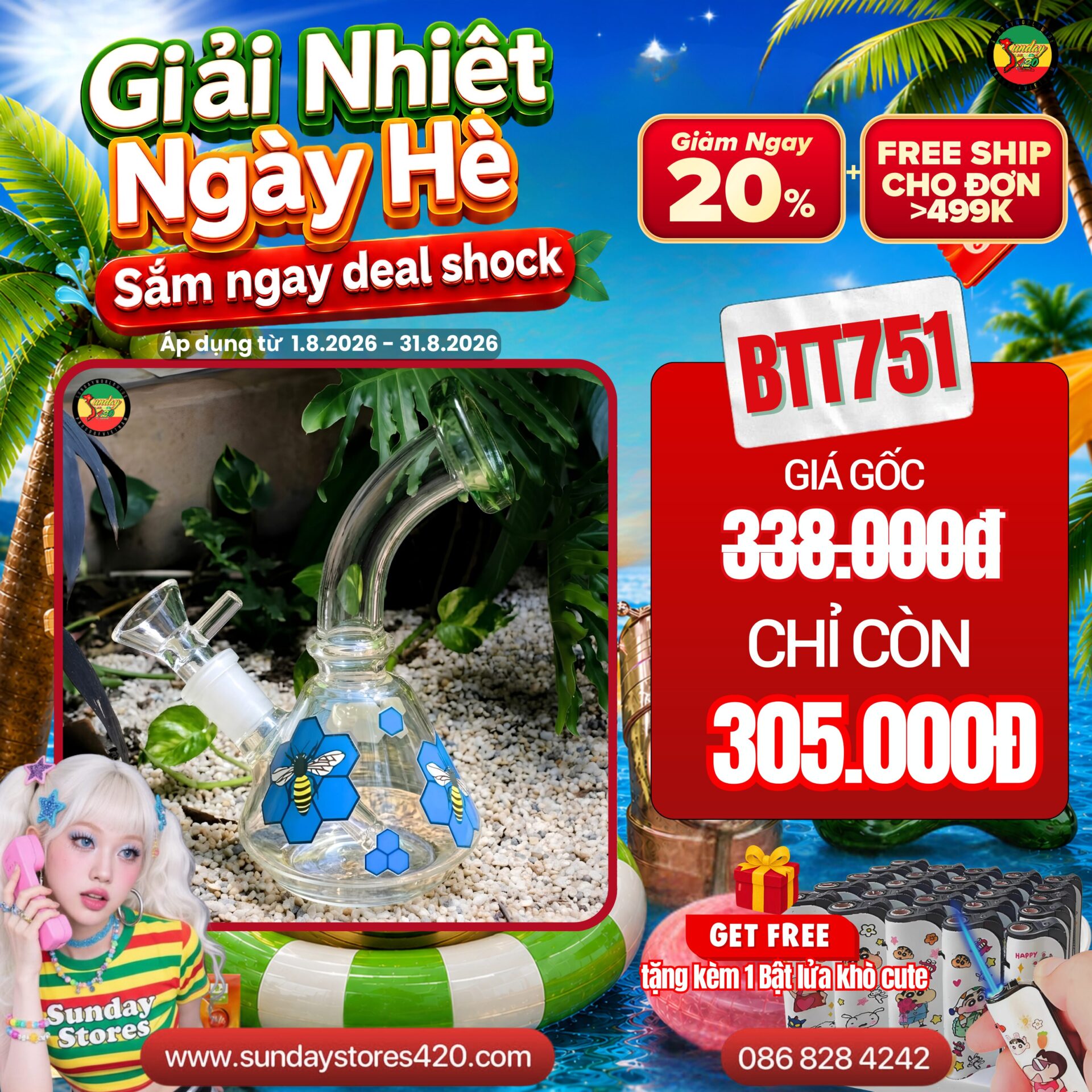 Điếu Cày Mini Crystal - BTT751 1 Điếu Cày Mini Crystal - BTT751