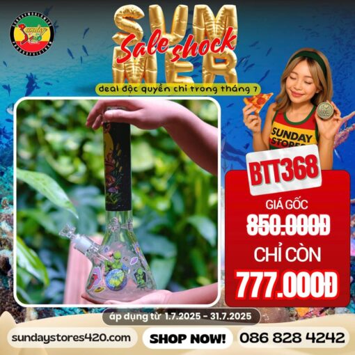 Điếu Cày Thuỷ Tinh Đa Sắc 7 Ly - BTT368