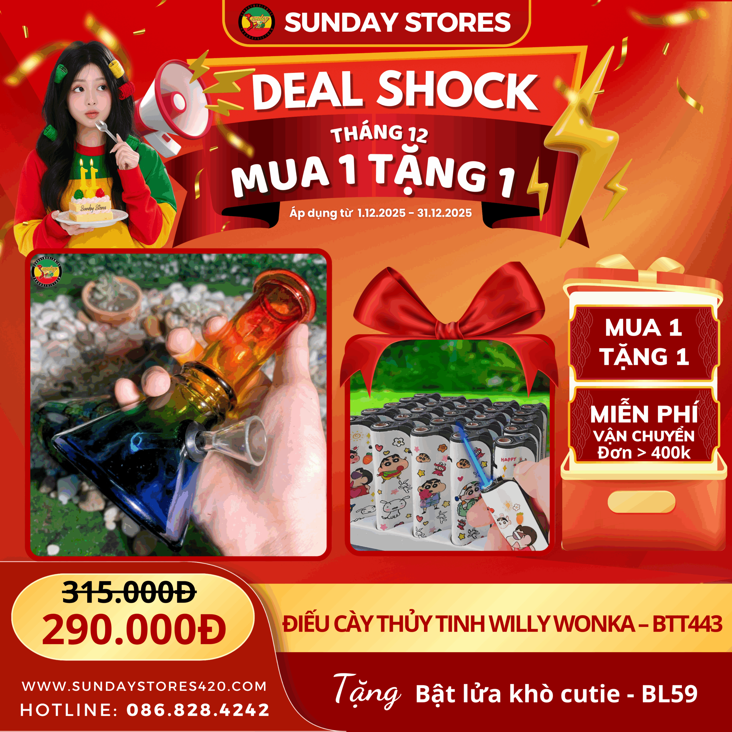 Điếu Cày Thủy Tinh Willy Wonka - BTT443