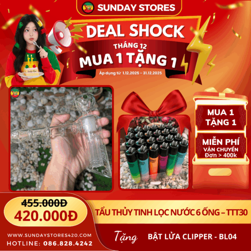 Tẩu Thủy Tinh Lọc Nước 6 Ống - TTT30