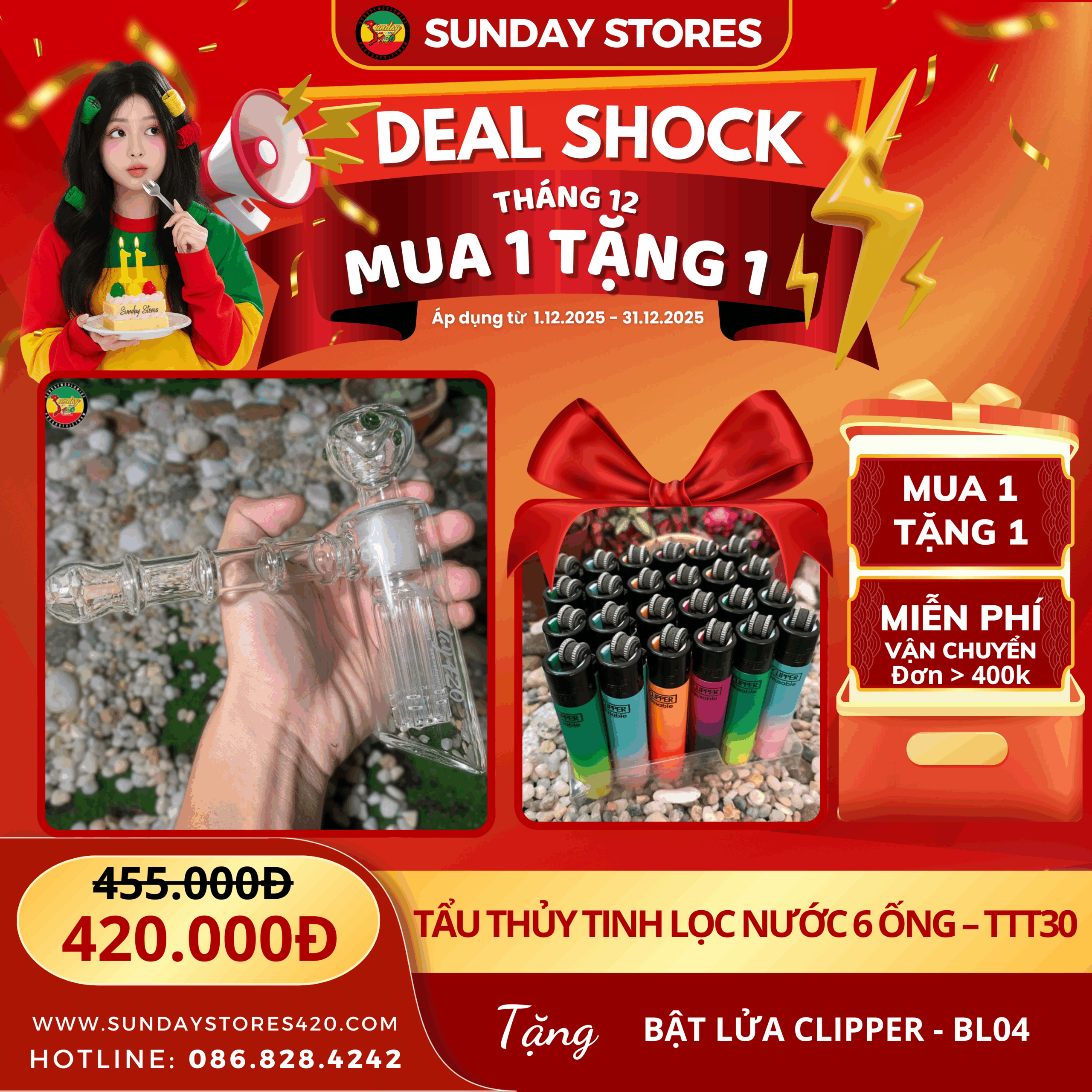 Tẩu Thủy Tinh Lọc Nước 6 Ống - TTT30