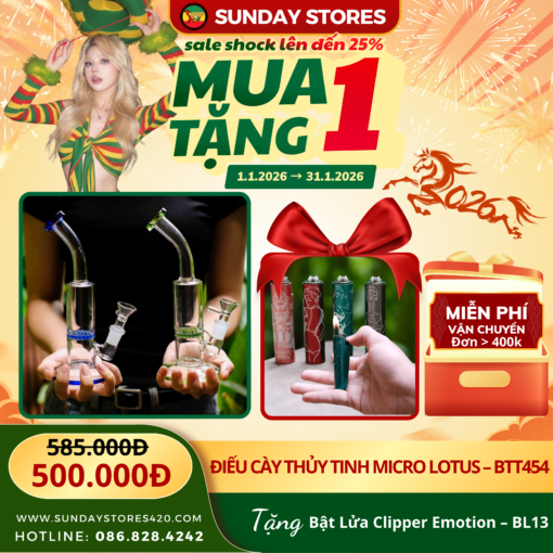 Điếu Cày Thủy Tinh Micro Lotus - BTT454