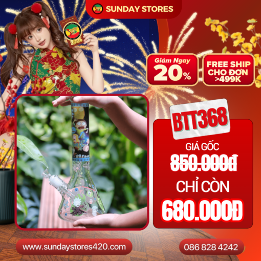 Điếu Cày Thuỷ Tinh Đa Sắc 7 Ly - BTT368